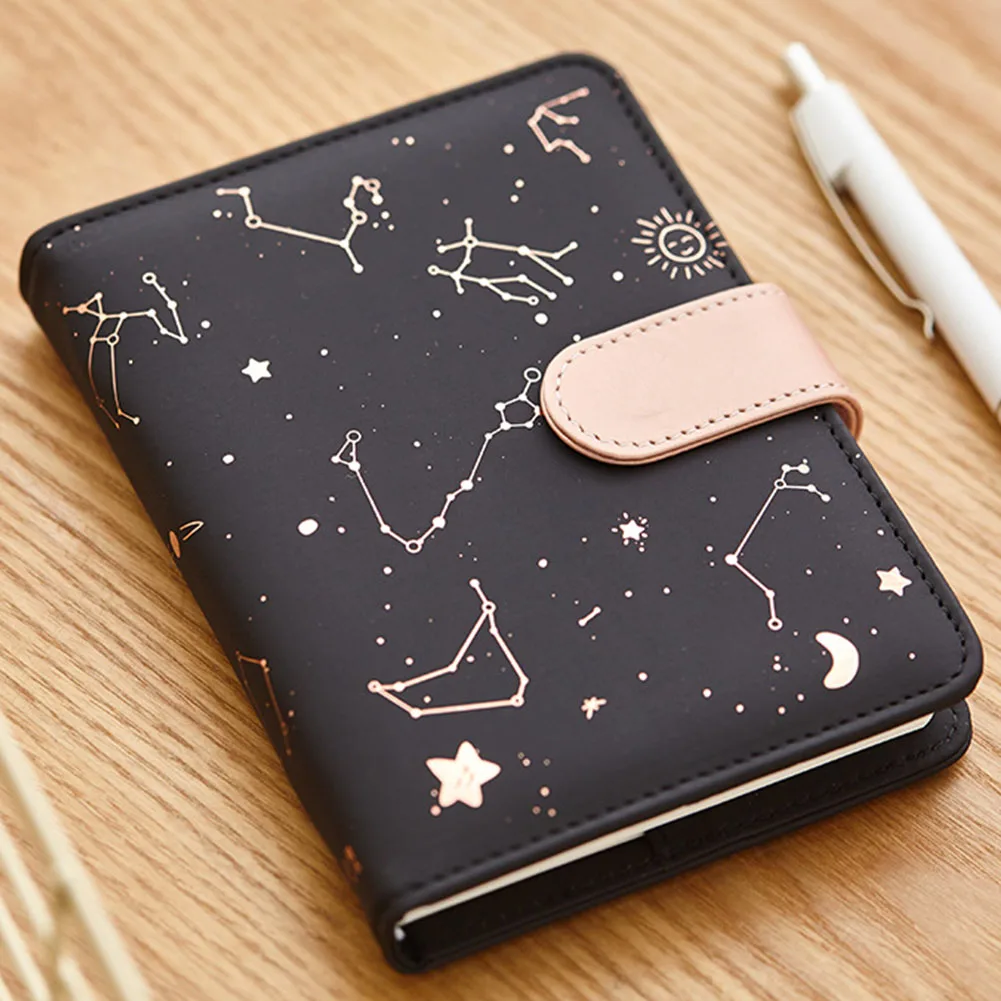 

Office Scheduler Portable PU Cover Journals DIY Gift Star Pocket Size Monthly Planner Vocabulary Button Note Book Doodle Agenda