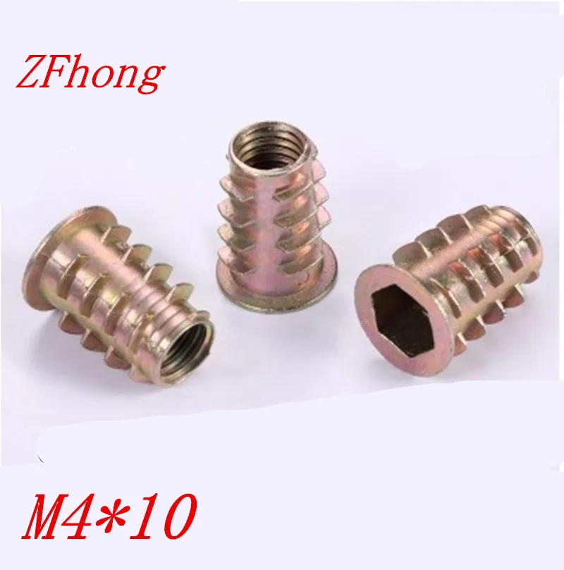 500Pcs M4*10 M4 x 10mm Zinc Alloy Wood Insert Nut Flanged Hex Drive