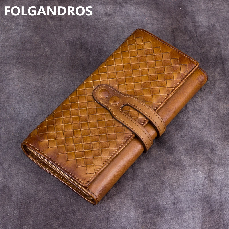 

Women Long Wallet Genuine Leather Handmade Vintage Clutch Wallet Lady Cowhide Purse Brand Designer Photo Cell Phone Pocket Bag