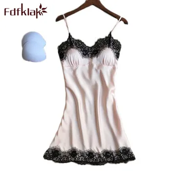 

Fdfklak Lace Dress Nighties For Women Summer Sleeveless Lingerie Sexy Sleeping Gown Satin Sleepwear Nightgown Satin Silk Q701