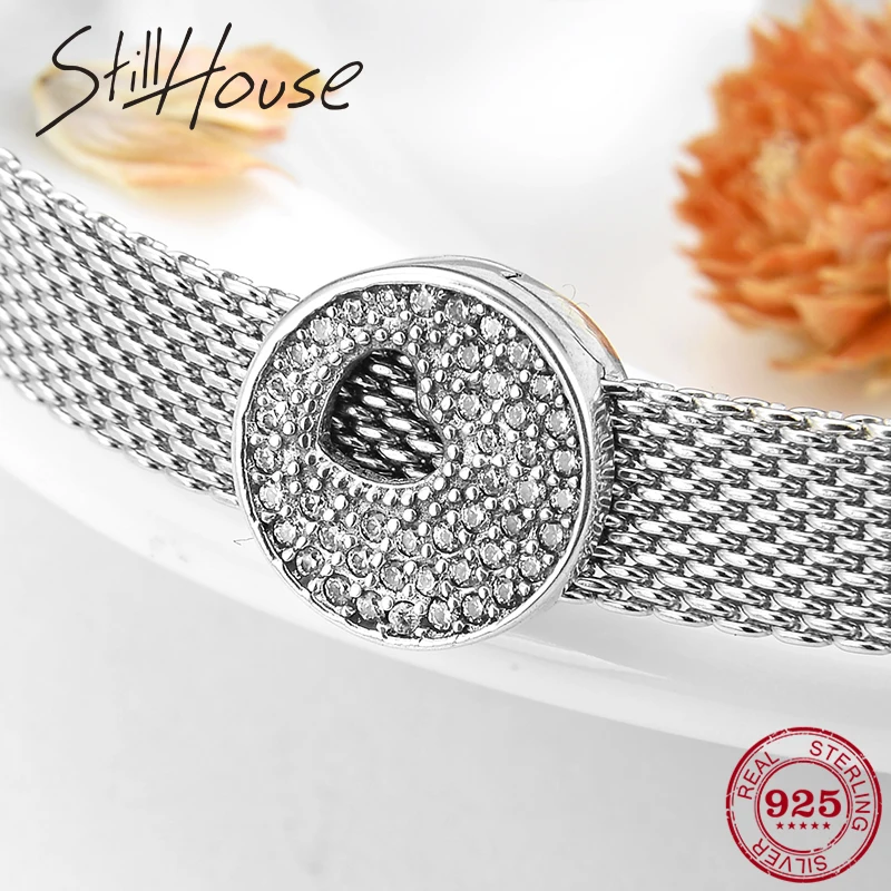 

2019 Sterling Silver 925 hollow Heart Round shape Clips CZ beads Fit Original Reflection Bracelet charm Jewelry making
