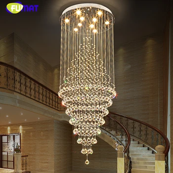

FUMAT K9 Crystal Chandelier Lastre Large Crystal Light For Living Room Hotel Mall Creative Stair Round LED Crystal Chandeliers