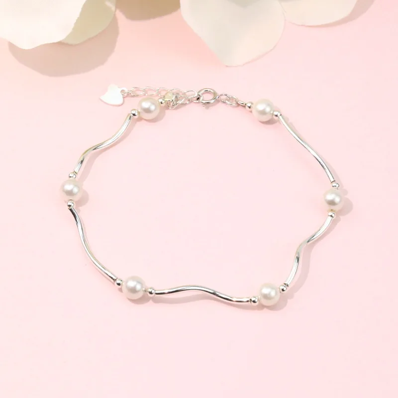 

S925 Pure Silver Female Bracelet Korean Popular Sweet Pearl 925 Silver Pearl Bracelet Elegant Simple Hand Jewelry with Box