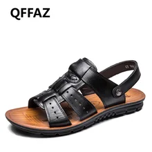 QFFAZ/Новая мужская кожаная обувь мужские сандалии черные коричневые мужские летние туфли ручной работы дышащая пляжная обувь мужская обувь Большие размеры 38-47