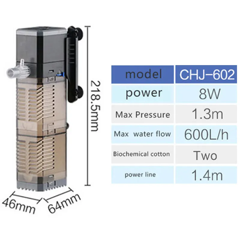 Фильтр насоса для аквариума 220-240 в тройной Многофункциональный фильтр аэратор погружной насос волновой генератор циркуляции воды воздушный насос - Цвет: CHJ-602-8W