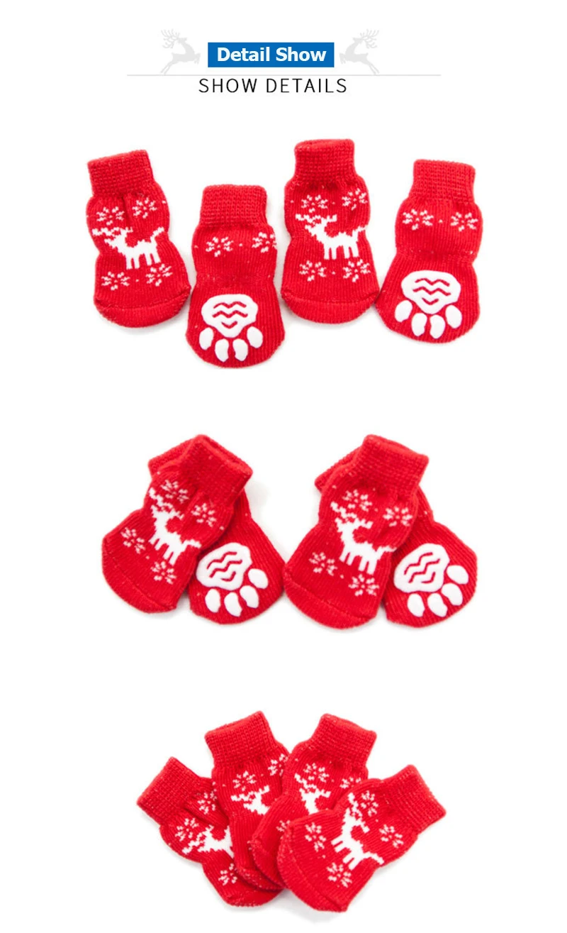 4 шт./компл. Носки для собак рождественских для домашних животных Нескользящие Носки для собак Щенок Indoor мягкого трикотажа Weave теплый носок для собак кошек Рождественский подарок