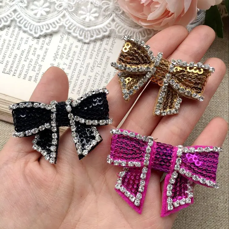 

Sequined rhinestone small bow applique clothing decorative bowknot patch Brooch jewelry hair accessories hat bag shoes patch
