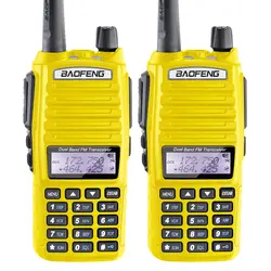 2 шт./лот желтый Baofeng 5 Вт UV-82 FM трансивер с фонариком FM радио двойной PTT гарнитура