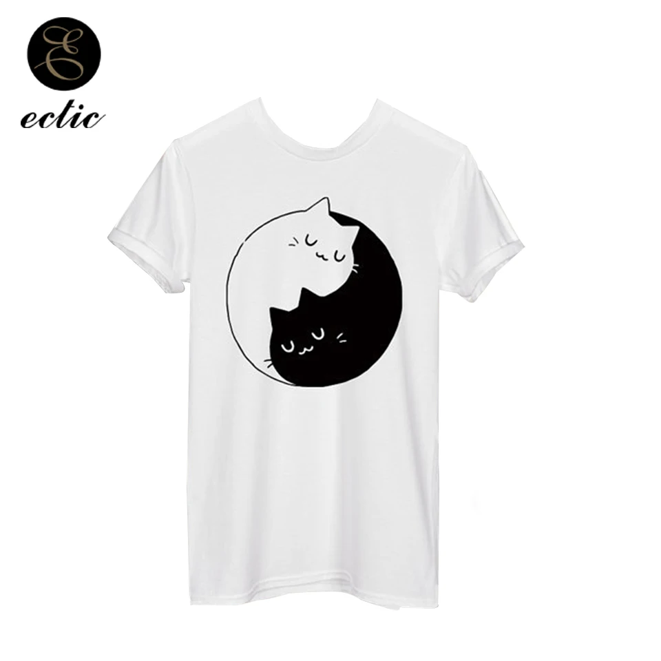 Yin Yang футболка с котом символ Camisa бланка Mujer 4xl повседневные женские футболки