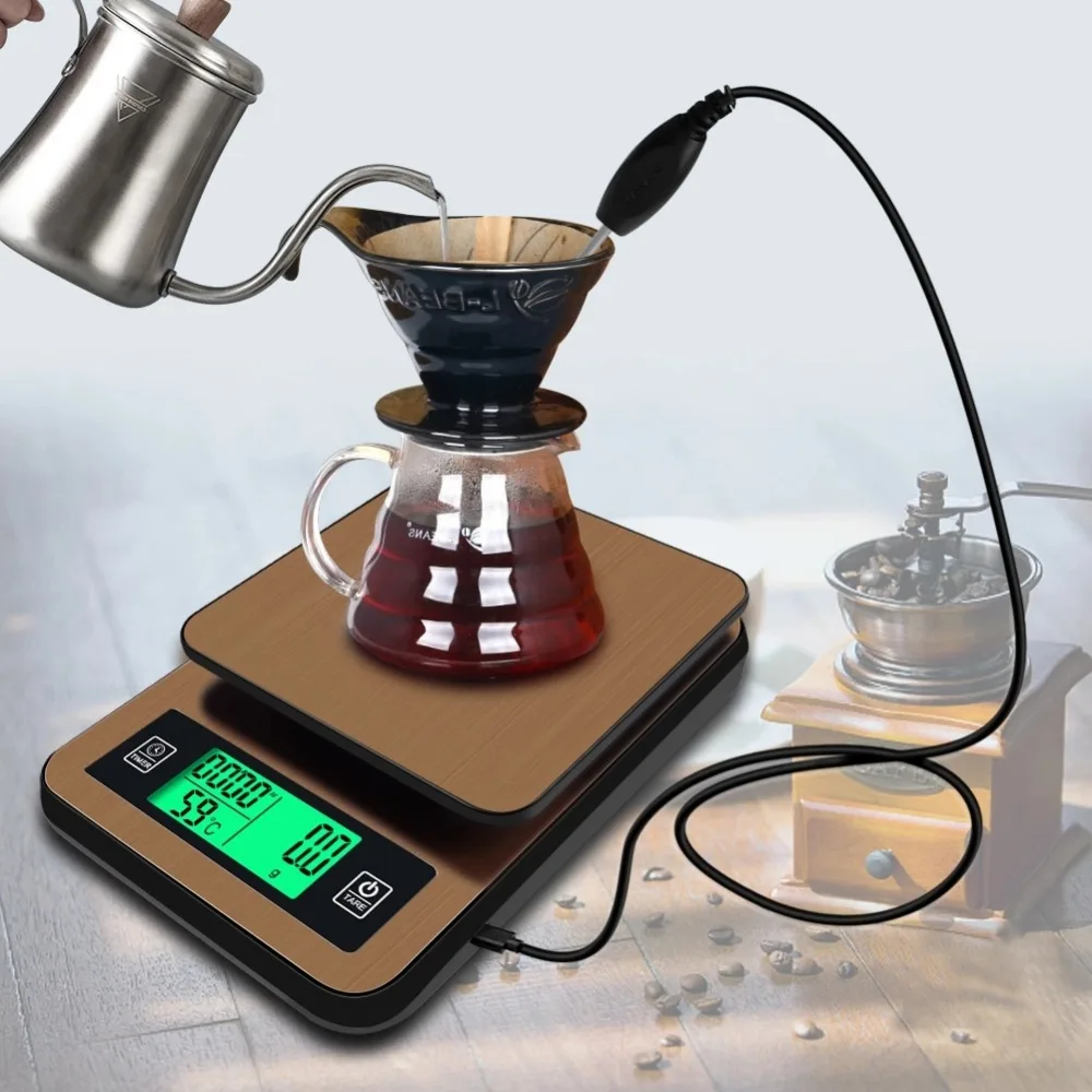 

Household coffee weighing 0.1g timekeeping kitchen electronic scales hand-made coffee scales with temperature probe 3kg USB