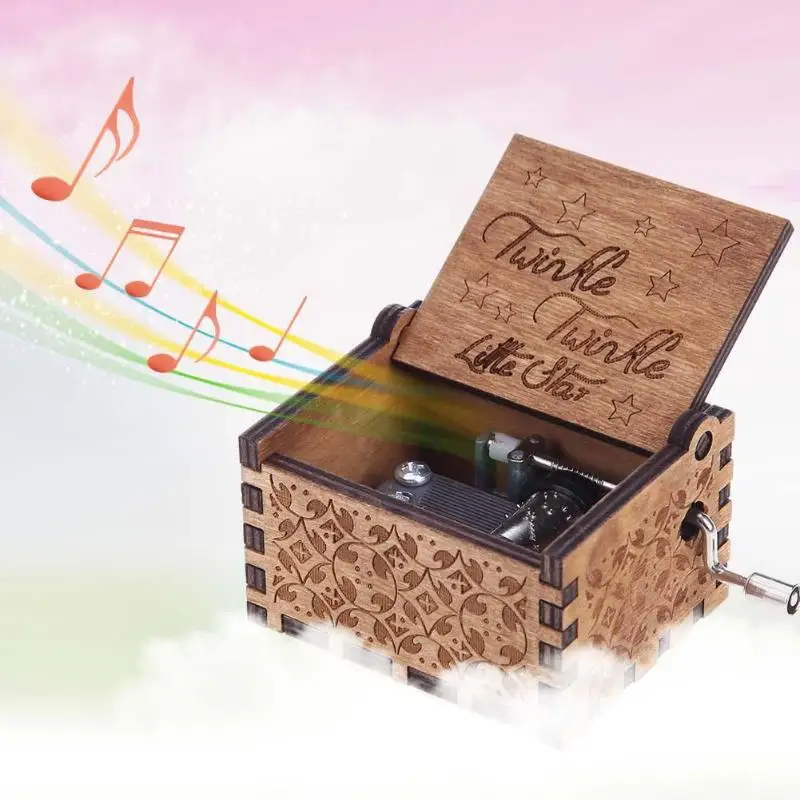 Caja de música de madera pequeña estrella mano manivela tema caja de música para niños regalos de cumpleaños caja de artesanía tallada antigua Caja de música de madera pequeña estrella mano manivela tema caja de música para niños regalos de cumpleaños caja de artesanía tallada antigua