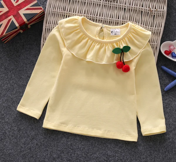 Блузка для девочек; коллекция года; весенняя одежда для маленьких девочек; одежда для детей; школьная блузка для девочек; хлопковые рубашки для малышей; детские топы с кружевным воротником; подарки - Цвет: Цвет: желтый