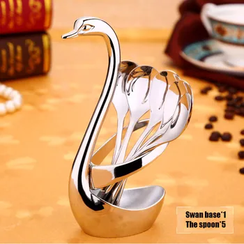 

Forks Knives Spoons Western Portable Cutlery Set 304 Stainless Steel Dinnerware Set with Swan Holder Table Tableware Dinner 15XX