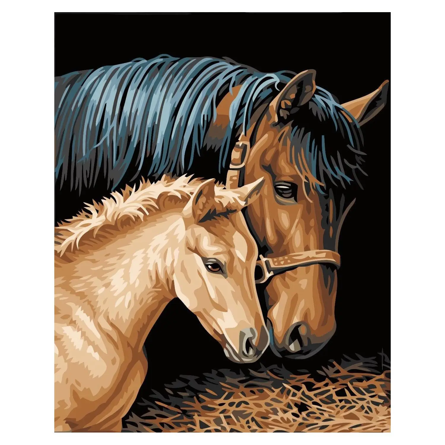 Diy Oil Painting By Numbers Horses PBN Kit For Adults Girls Kids White 