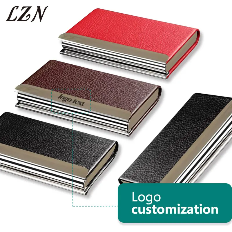 

LZN Aluminum PU Leather Business Credit Card Holder For Women Men Steel Portable ID Name Cardholder Free Customlized Logo/Text