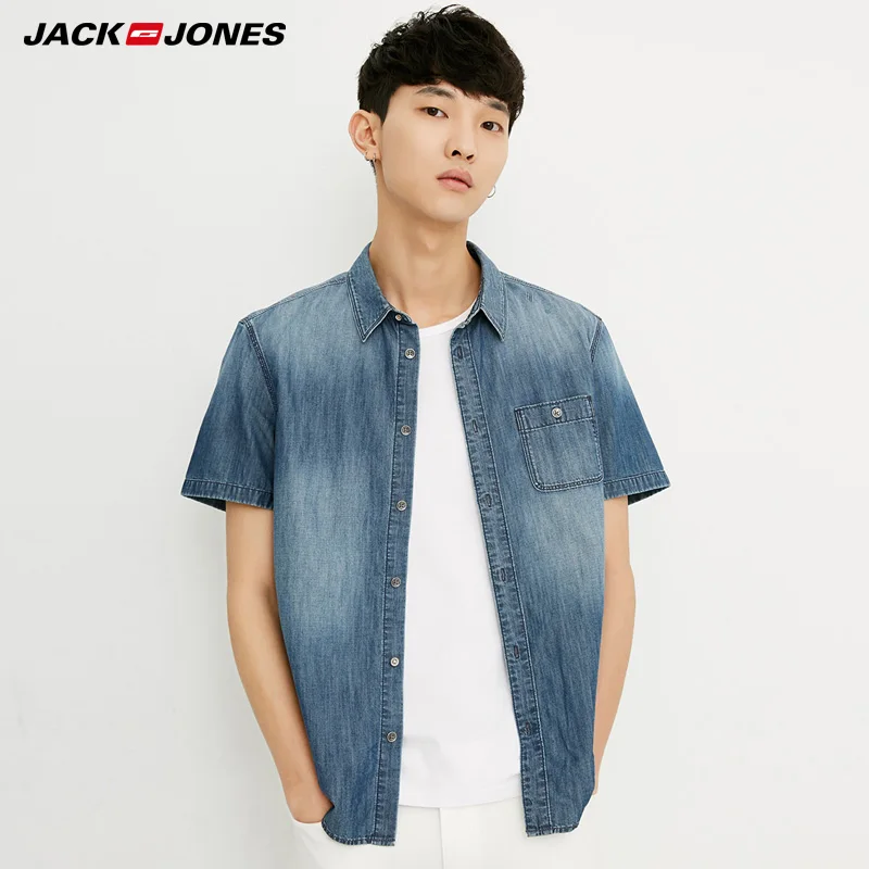 JackJones Для мужчин весенне летние шорты с длинными рукавами джинсовая рубашка J |