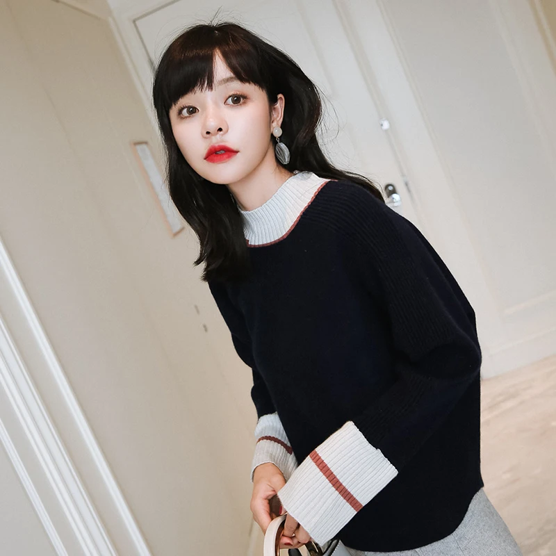 adohon 2018 womens winter Cashmere sweaters and auntmun women knitted Pullovers Oneck Patchwork High Quality Warm Female Solid adohon 2018 womens winter Cashmere sweaters and auntmun women knitted Pullovers Oneck Patchwork High Quality Warm Female Solid