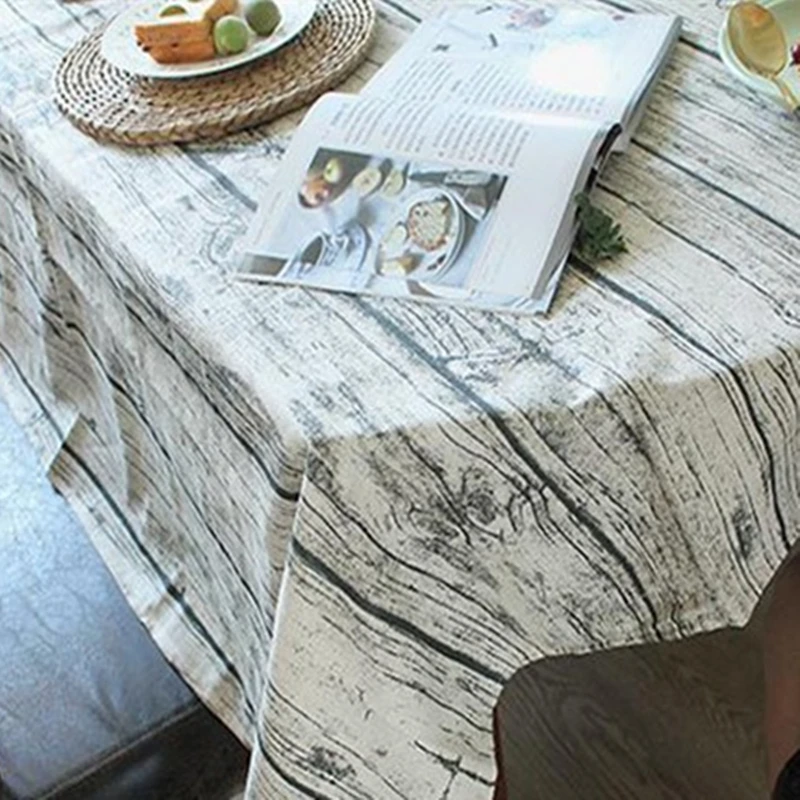 Kiwiberry Wood Grain Masa Tablecloth Linen Modern Style Washable Dining Table Cloth Toalha De Mesa