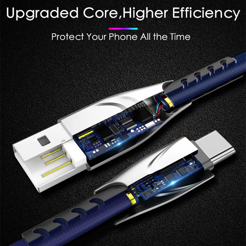 USB кабель из цинка 5 в 2 8a плоский нейлоновый Micro Type C для быстрой зарядки провод Huawei