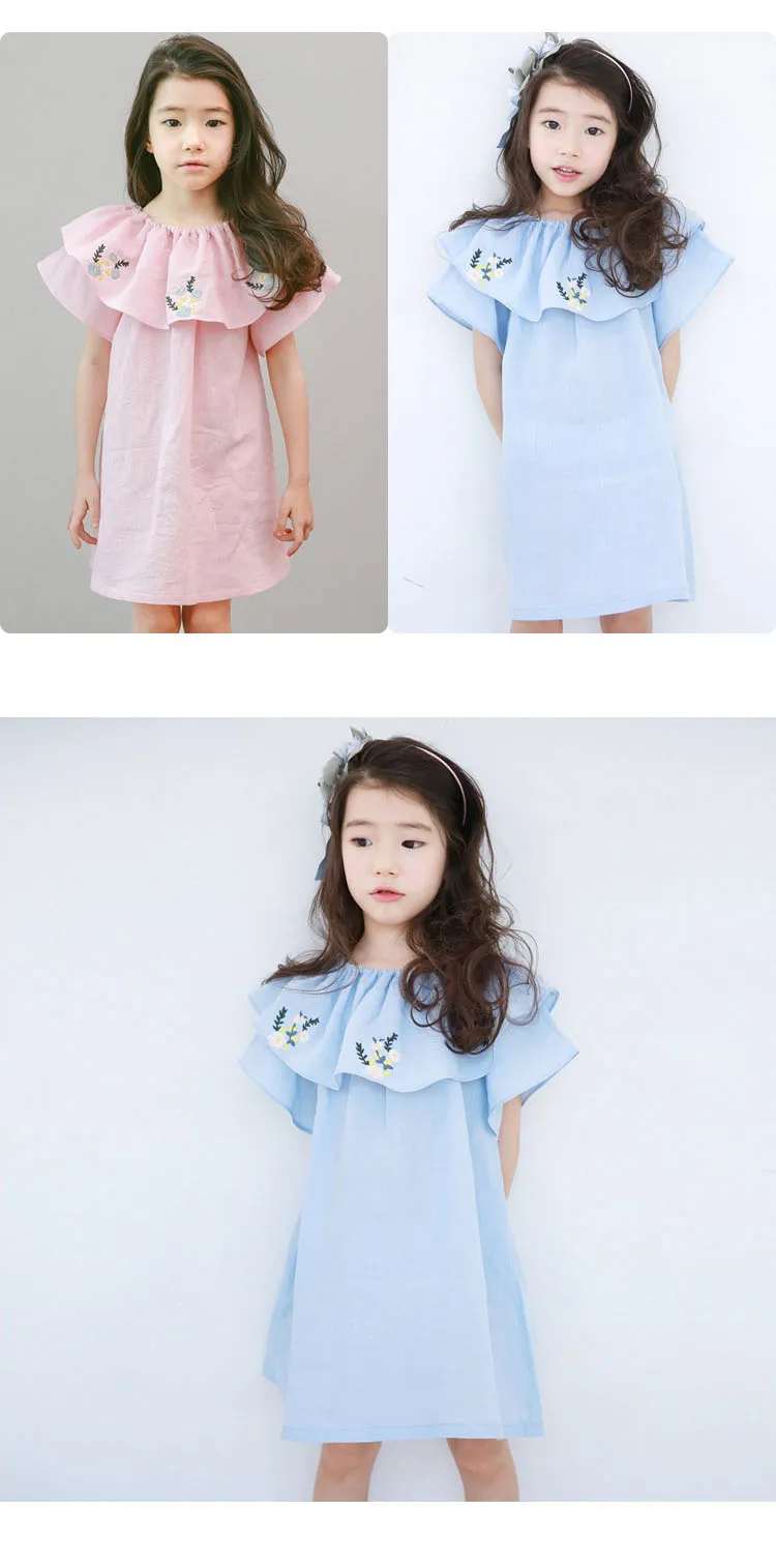cotton embroidered floral pattern baby teenage girl summer dress 2017 ruffles pink blue flowers embroidery children dresses for kids girls  clothing  2 3 4 5 6 7 8 9 10 11 12 13 14 15 years litle big girls children girl dress child clothes ( (14)