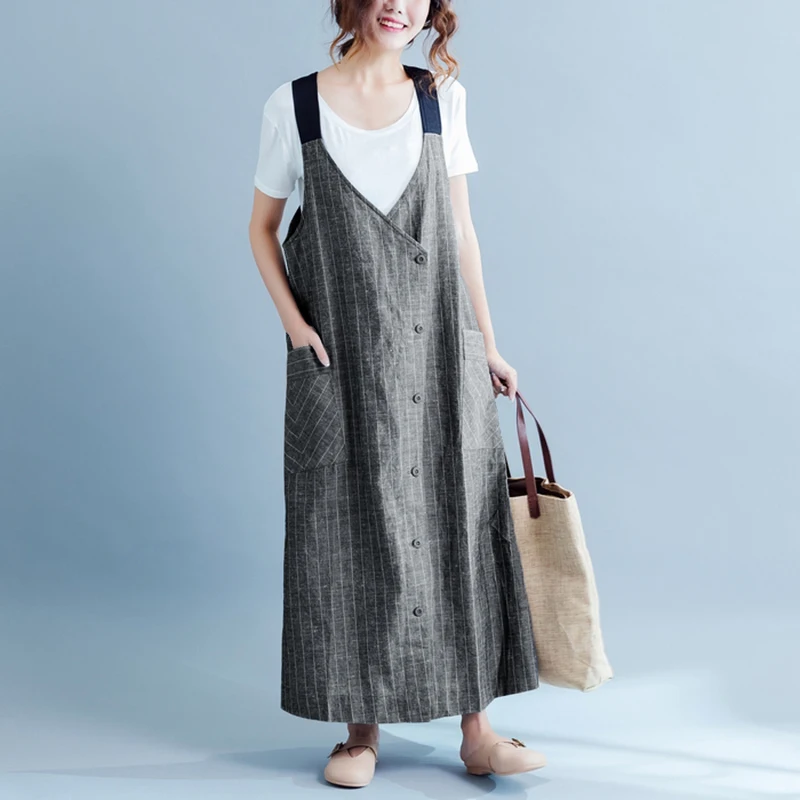 Kopen Vrouwen Gestreepte Jurk 2018 Zomer Sexy Strap V hals Mouwloze Casual Losse Solid Lange Maxi Jurken Plus Size Vestidos