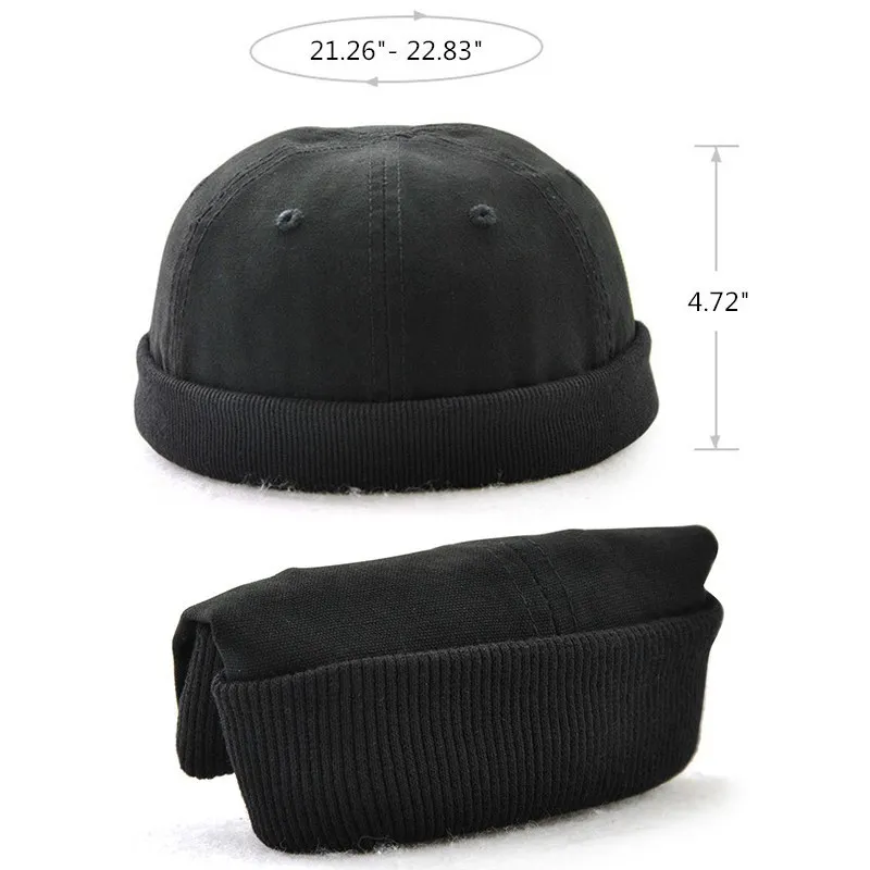 Men Women Skullcap Beanie Worker Sailorcap Rolled Cuff Retro Brimless Hat