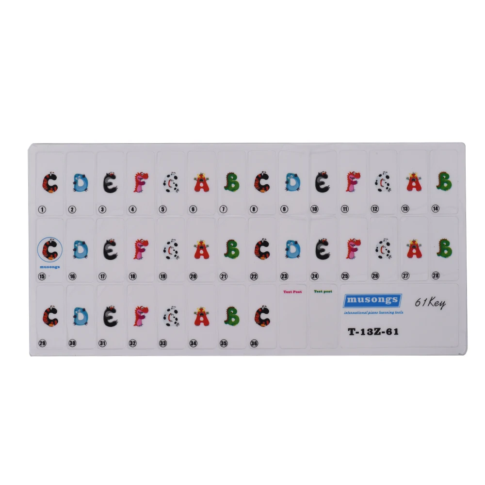

61-key Piano Keyboard Colorful Cartoon Music Note Stickers Removable Transparent for Kids Beginners Piano Practicing
