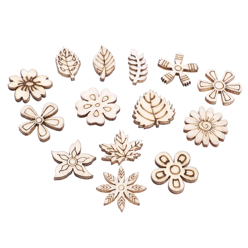 100 шт. натуральный микс растения/цветок/трава узор Деревянный Скрапбукинг Carft для
