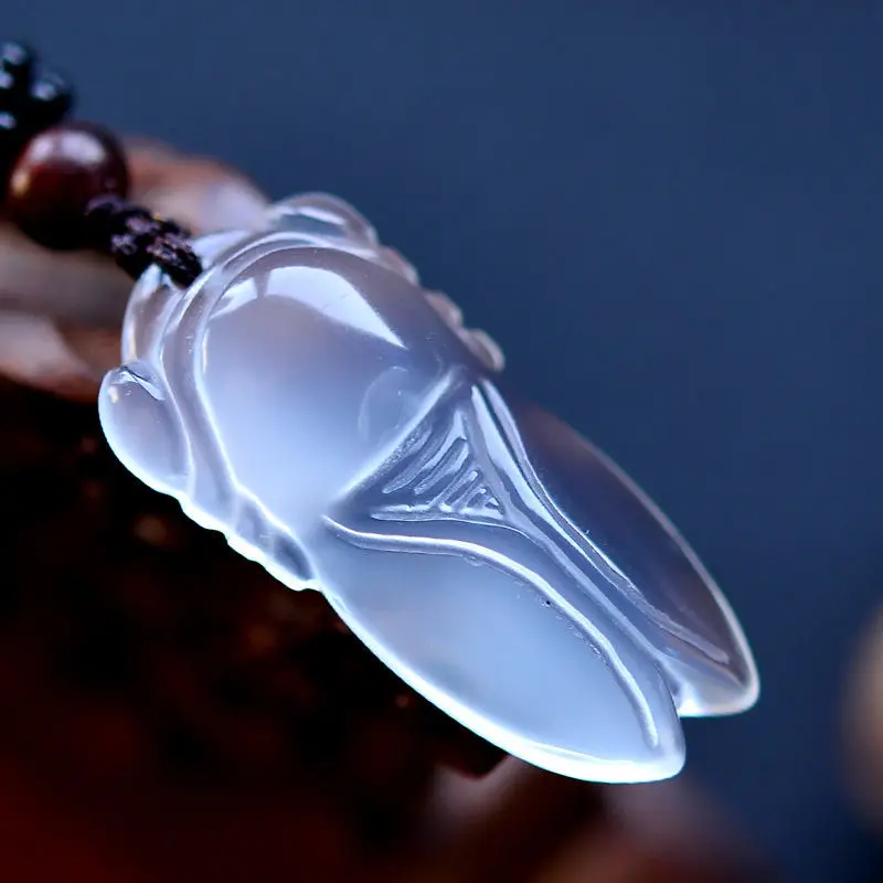 Китайский натуральный жадеил ледяной халцедон кулон Цикада ожерелье