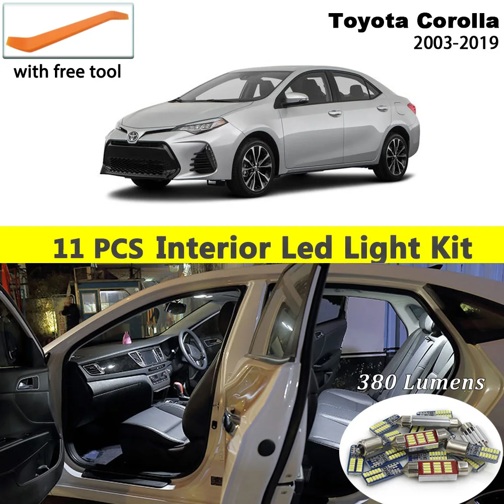 11 Pcs White Canbus led Car interior lights Package Kit for Toyota Corolla 2003- led interior Dome lights