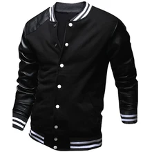 Cool Hochschule Baseball Jacke Männer 2016 Mode-Design Schwarz Pu leder Sleeve Herren Slim Fit Varsity Jacke Marke Veste Homme Xxl