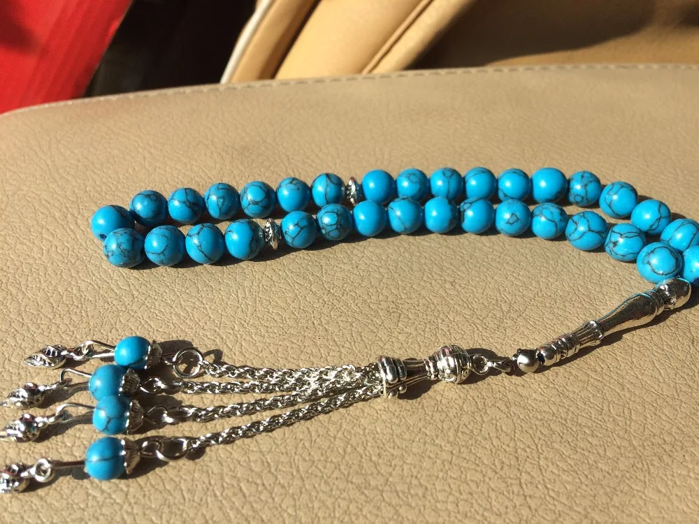 

Free shipping Turkuaz (8mm) Material Round Shape 33 prayer beads tesbih Islamic Muslim tasbih misbaha masbaha Allah Rosary