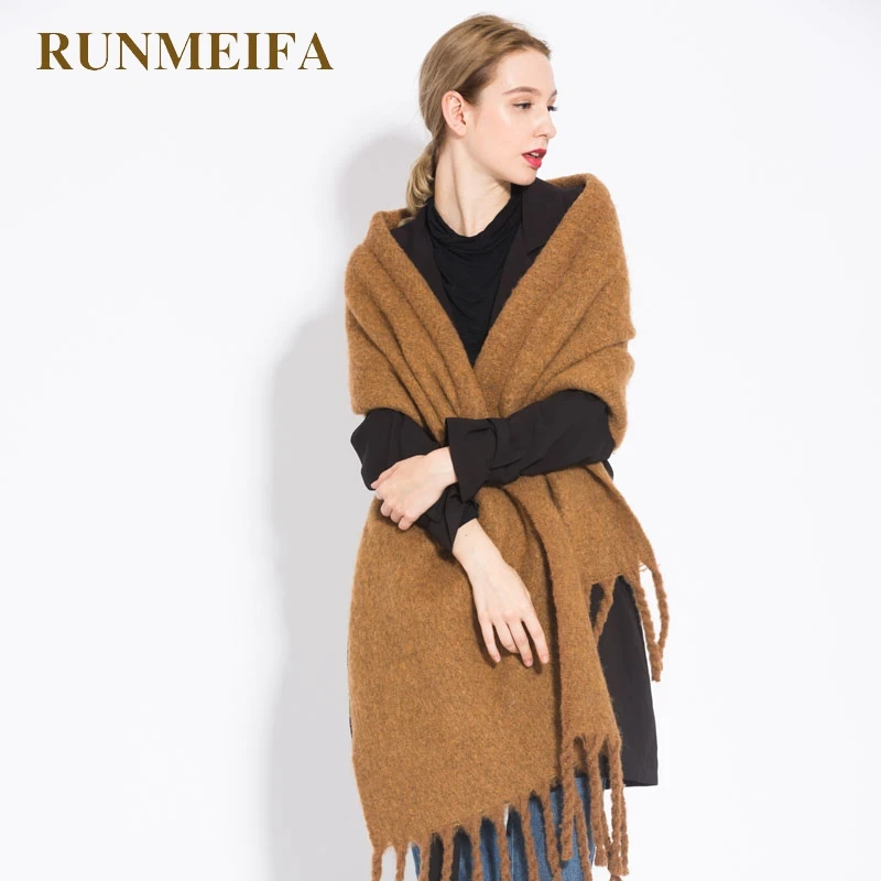 Новинка 2018 Женский/Дамский зимний теплый кашемировый однотонный шарф RUNMEIFA из