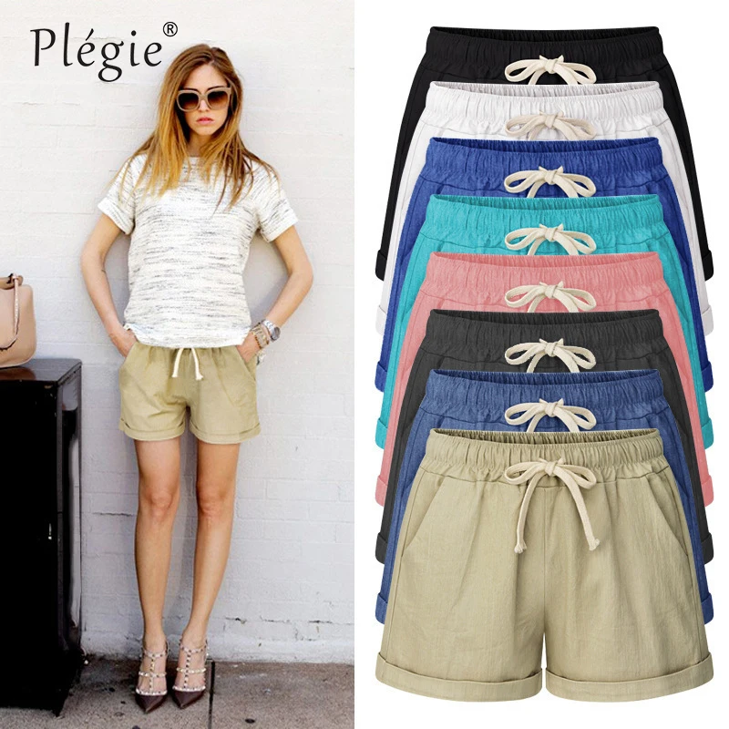 

Plegie Summer Plus Size Shorts Women Candy Color Lace-up Elastic Waist Comfortable Thin Short Female Shorts With Pockets M-6XL