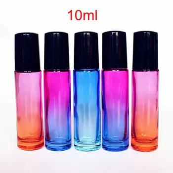 

4pcs/Pack Thick 10ml Colorful Glass Perfume Roll on Bottle with Stainless Steel/Glass Ball Roller Glass Essential Oil Bottle