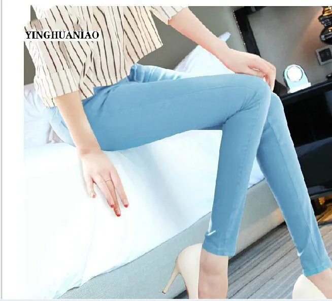 Новые джинсы карандаш для женщин брюки с эластичной талией яркие цвета женские джинсы карандаш облегающие модные брюки женские 23,9