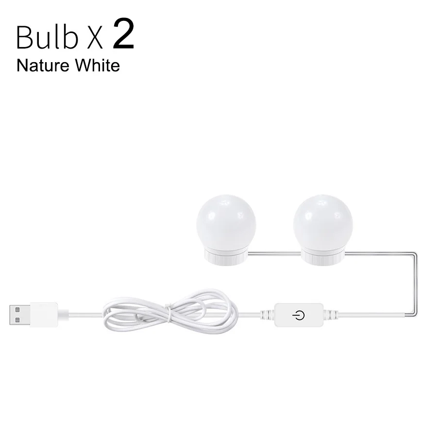 USB Charging Port 6/10/14 Led Light Bulbs For Mirror With Touch Dimmer DC 5V Makeup Vanity Light Mirror Bulbs Table Make-Up Lamp - Emitting Color: 2 Bulbs