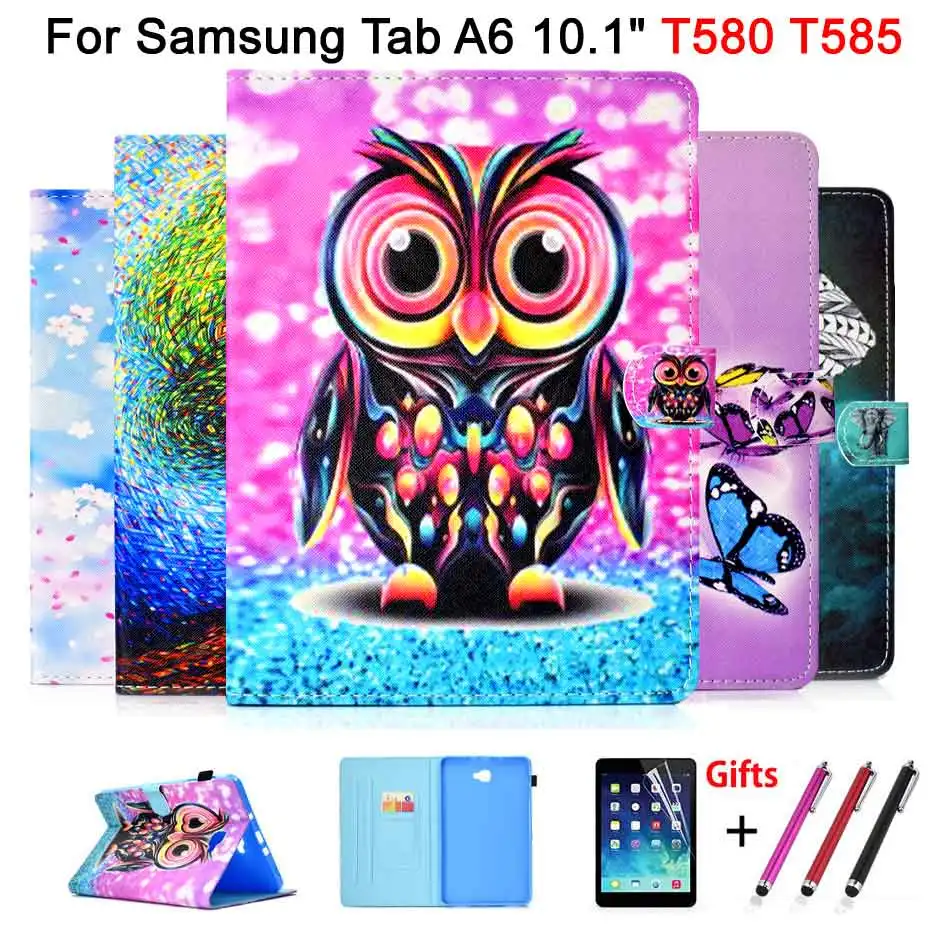 Мода Tablet Case для samsung Galaxy Tab A A6 10,1 "SM-T580 T585 T580 T585N 2016 Smart Cover принципиально из искусственной кожи кожа + пленка + ручка