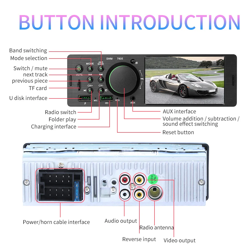 1 Din 4,1 дюймов Автомобильный Радио fm-плеер Авторадио Bluetooth громкая связь Поддержка камеры заднего вида автомобиля стерео MP5 TF/USB/AUX пульт дистанционного управления