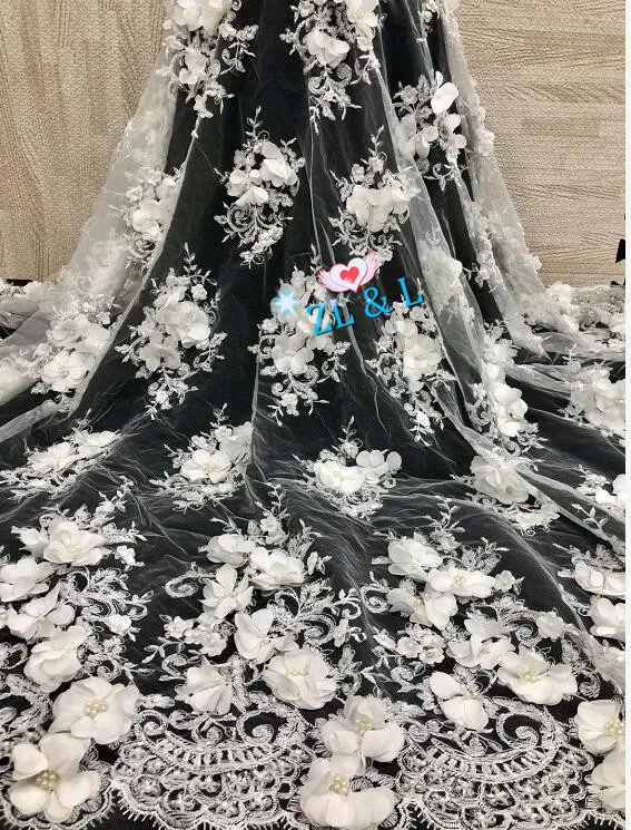 

Wedding dress fabric high-grade jacquard beads embroidered French mesh tulle 5026 African Nigerian lace fabric