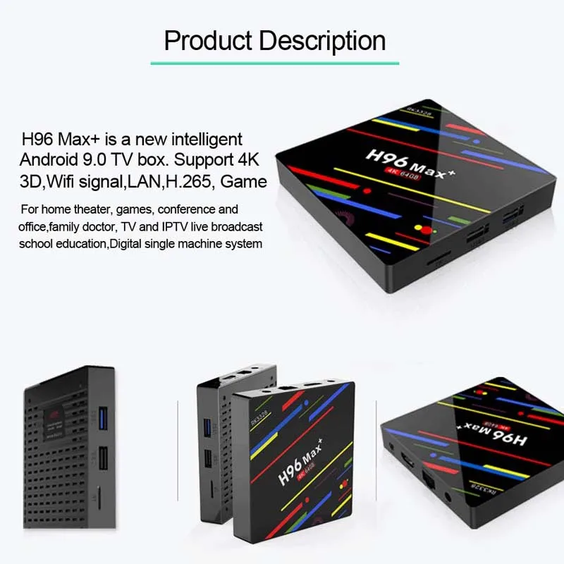  Android 9.0 TV Box H96 MAX Plus 4GB Ram 32GB 64GB Rom Rockchip RK3328 4K USB3.0 Bluetooth 2.4G 5G W