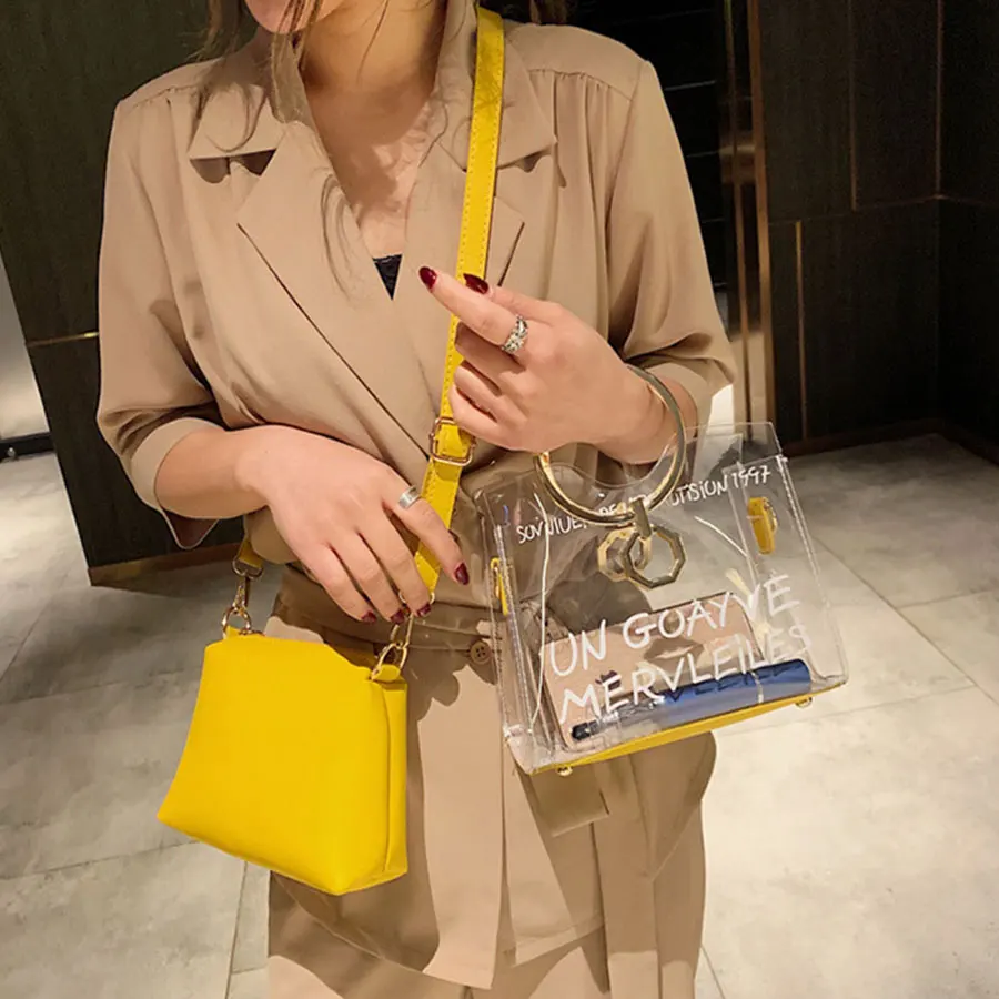 

Fashion Clear Pvc Jelly Comosite Bags Women High Quality Transparent Messenger Bag Letter Pattern Women Shoulder Bag Purse Bolso