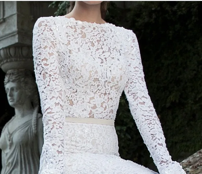 2014 Berta Vintage Lace Wedding Dresses Bateau Deep V Open Back