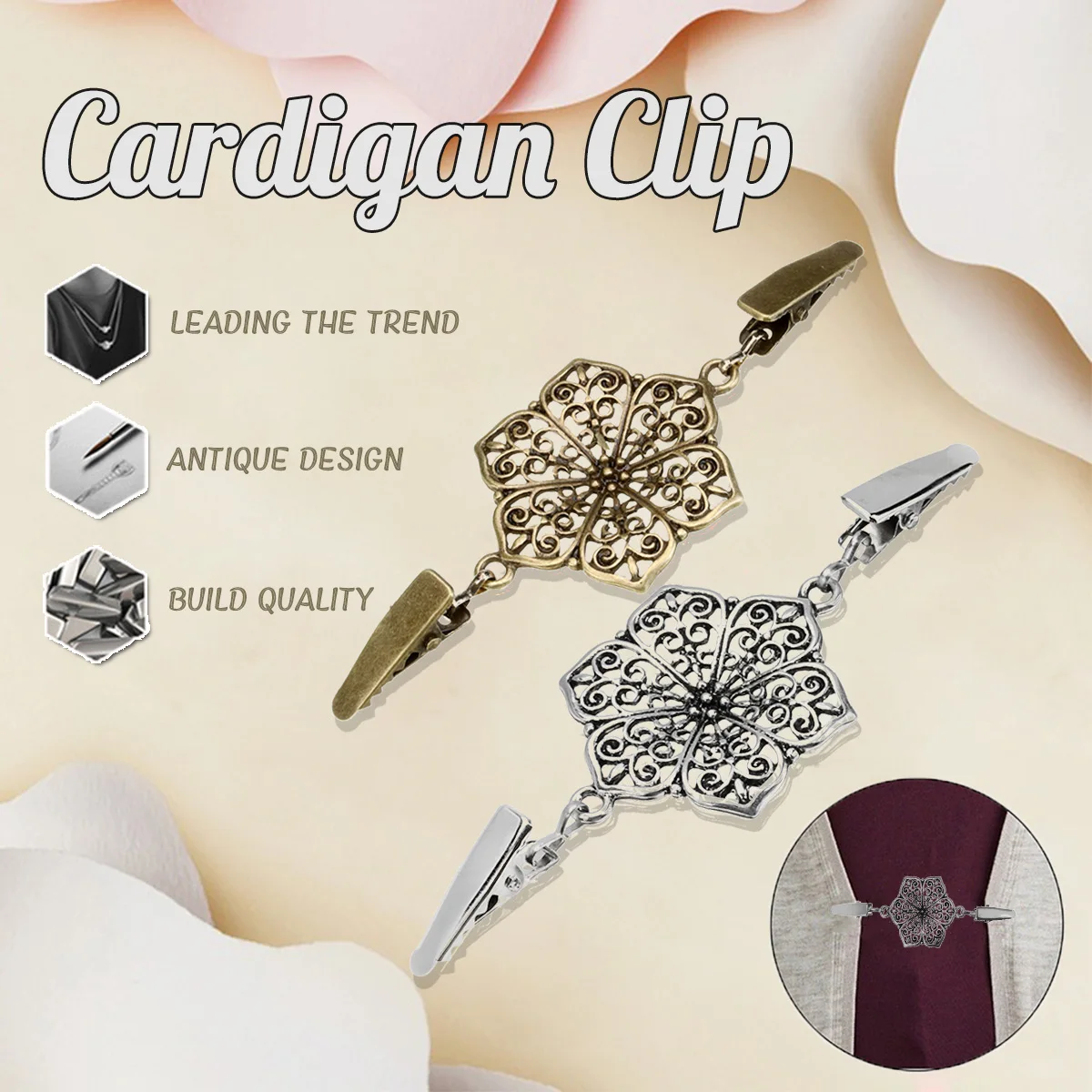 

1/2 Pcs Retro Sweater Cardigan Clip Duck-mouth Metal Clip Buckle Shawl Blouse Collar Brooch For Clothing Decoration