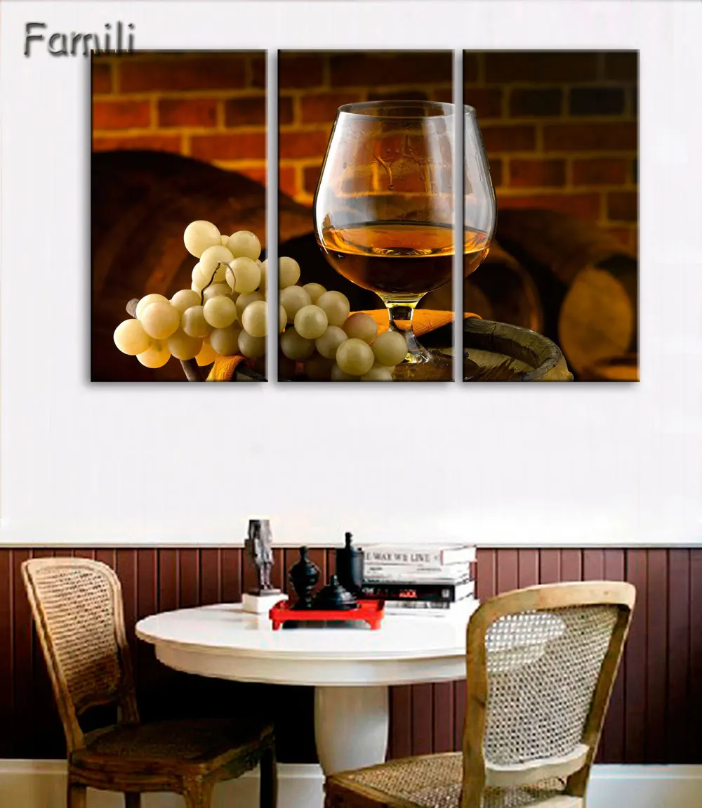 3pcs Picture Canvas Painting Wall Wine With Cigar Canvas Prints Modern
