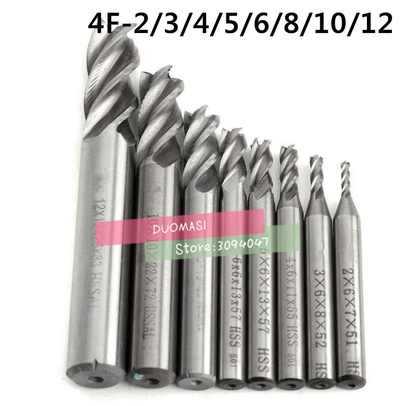 

Free Delivery 8pcs/set HSS End Mill 4 Blades CNC Tools Diameter 2.0-12.0mm Flute Milling Cutter Router Bit CNC mill Drill Bit