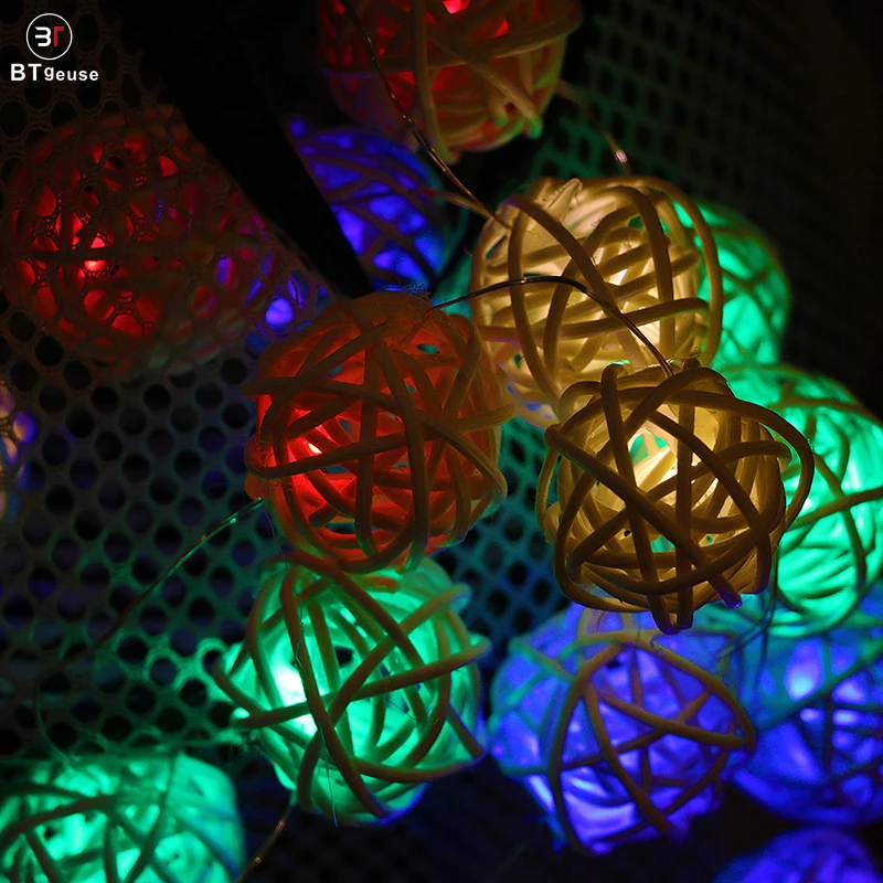 BTgeuse Rattan Ball String Lights Globe Fairy Light Battery Powered 20 LED Indoor Outdoor Colorful Light for Party Weeding Room BTgeuse Rattan Ball String Lights Globe Fairy Light Battery Powered 20 LED Indoor Outdoor Colorful Light for Party Weeding Room