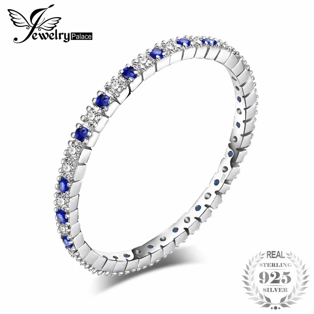 

JewelryPalace Exquisite Round Stimulated Blue Spinels Wedding Band Ring 925 Sterling Silver Jewelry Newest Ring For Women