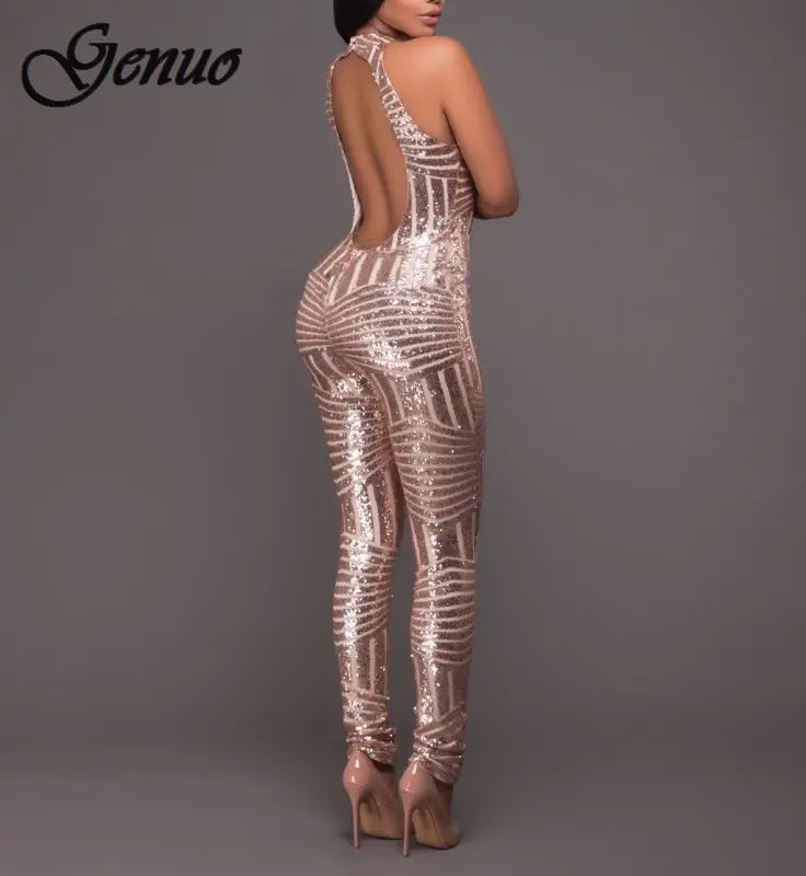 Genuo Popular Gold Sequins Jumpsuit Romper Summer Women Glitter Halter Open Back Party Jumpsuit Female Overalls Clubwear Genuo Popular Gold Sequins Jumpsuit Romper Summer Women Glitter Halter Open Back Party Jumpsuit Female Overalls Clubwear