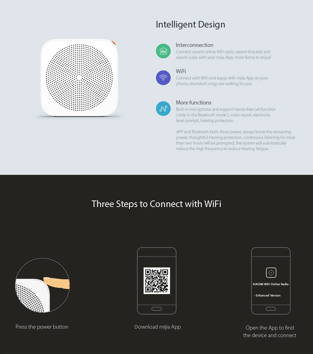 Original Xiaomi Internet Radio 2.4G Wifi Music Clock Built Bluetooth V4.2 Portable Speaker Radio for Smart Phone APP Control (10)